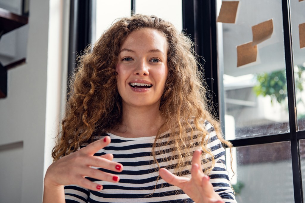 Woman in video call.