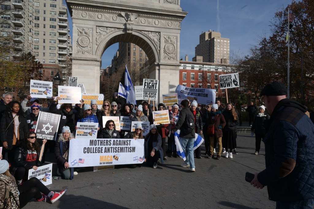 Mothers against anti -Semitism of the College rally in Washington Square Park.
